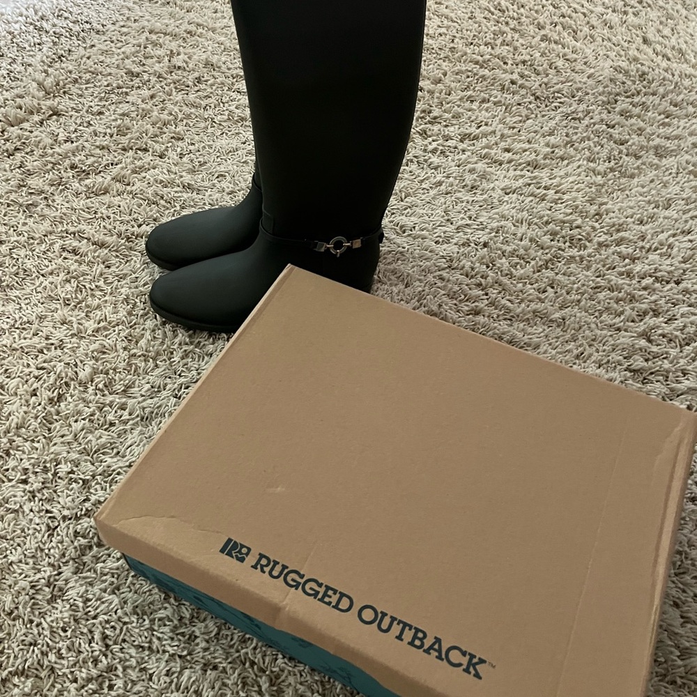 Rubber boots. Worn very rarely—it’s kinda been hot & dry in Texas! Gold accent.